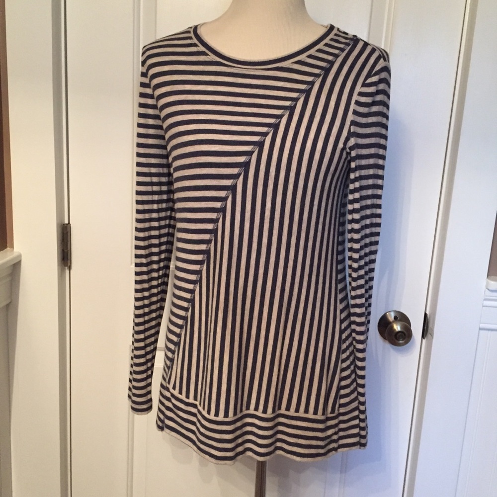 CABI TOP TUNIC GRAY BLUE STRIPE LONG SLEEVE Size S